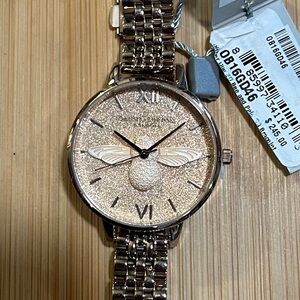 Olivia Burton Watch With 34mm RoseGold Glittery Face with RoseGold 3DBee